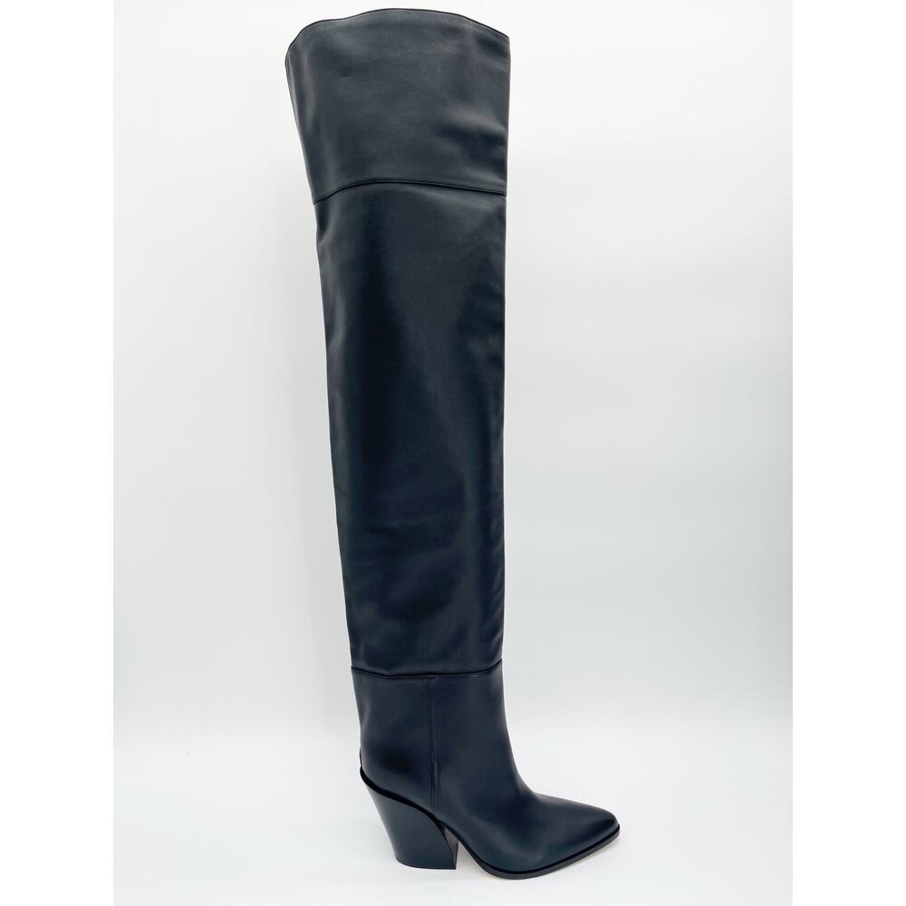 Jimmy Choo Cece 80 Black Pointed Toe Over the Knee Block Heel Boots IT 38.5 - Picture 3 of 12